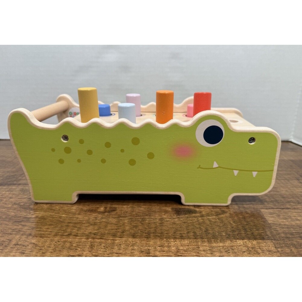 Wooden Crocodile Pound-a-Peg Pounding Bench Toy w/ Color Pegs, toys, kids